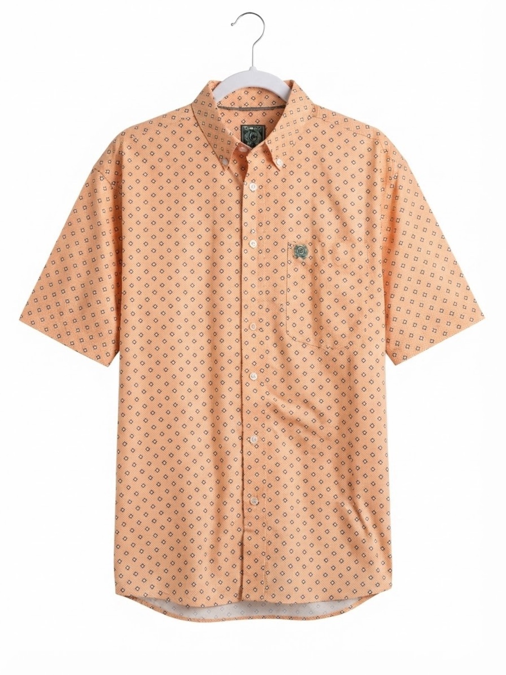 Cinch Mens Peach Geometric Print Short Sleeve Button Down Shirt Size 3XL